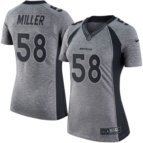 Nike Broncos #58 Von Miller Gray Women's Stitched NFL Limited Gridiron Gray Jersey Nike Broncos #58 Von Miller Gray Women's Stitched NFL Limited Gridiron Gray Jersey