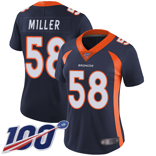 Nike Broncos #58 Von Miller Navy Blue Alternate Women's Stitched NFL 100th Season Vapor Limited Jersey Nike Broncos #58 Von Miller Navy Blue Alternate Women's Stitched NFL 100th Season Vapor Limited Jersey