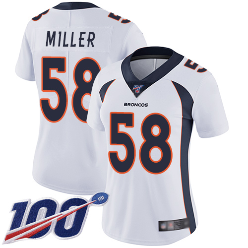 Nike Broncos #58 Von Miller White Women's Stitched NFL 100th Season Vapor Limited Jersey Nike Broncos #58 Von Miller White Women's Stitched NFL 100th Season Vapor Limited Jersey
