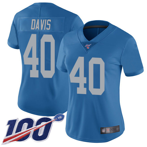 Nike Lions #40 Jarrad Davis Blue Throwback Women's Stitched NFL 100th Season Vapor Limited Jersey Nike Lions #40 Jarrad Davis Blue Throwback Women's Stitched NFL 100th Season Vapor Limited Jersey