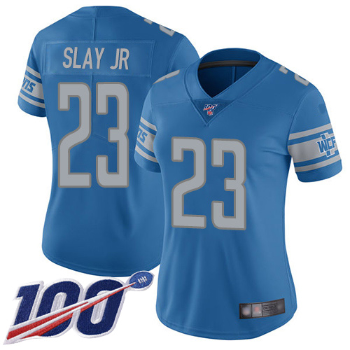 Nike Lions #23 Darius Slay Jr Blue Team Color Women's Stitched NFL 100th Season Vapor Limited Jersey Nike Lions #23 Darius Slay Jr Blue Team Color Women's Stitched NFL 100th Season Vapor Limited Jersey