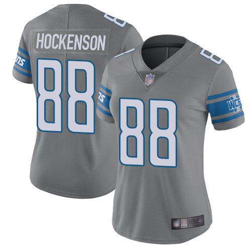 Nike Lions #88 T.J. Hockenson Gray Women's Stitched NFL Limited Rush Jersey Nike Lions #88 T.J. Hockenson Gray Women's Stitched NFL Limited Rush Jersey