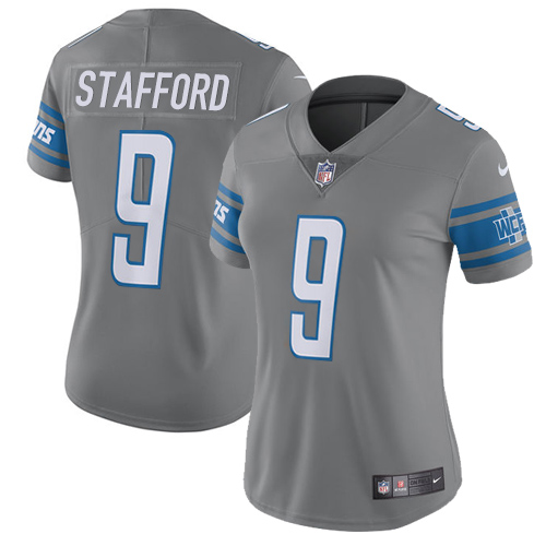 Nike Lions #9 Matthew Stafford Gray Women's Stitched NFL Limited Rush Jersey Nike Lions #9 Matthew Stafford Gray Women's Stitched NFL Limited Rush Jersey
