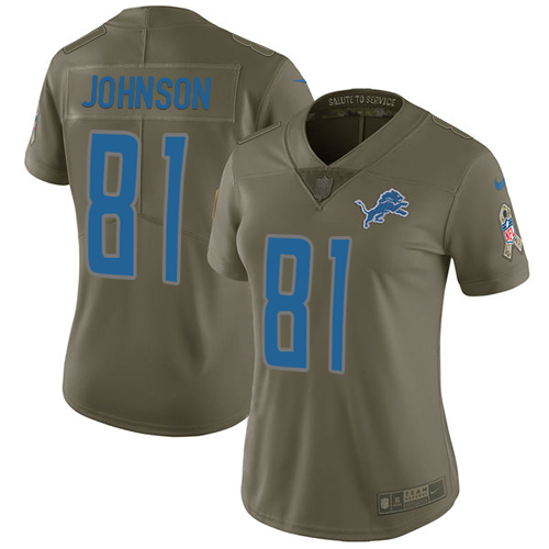 Nike Lions #81 Calvin Johnson Olive Women's Stitched NFL Limited 2017 Salute to Service Jersey Nike Lions #81 Calvin Johnson Olive Women's Stitched NFL Limited 2017 Salute to Service Jersey
