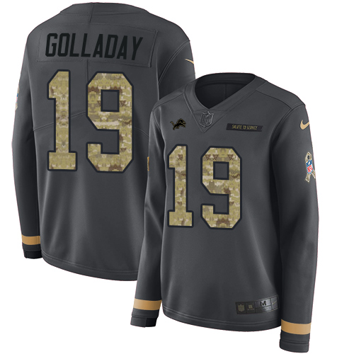 Nike Lions #19 Kenny Golladay Anthracite Salute to Service Women's Stitched NFL Limited Therma Long Sleeve Jersey Nike Lions #19 Kenny Golladay Anthracite Salute to Service Women's Stitched NFL Limited Therma Long Sleeve Jersey