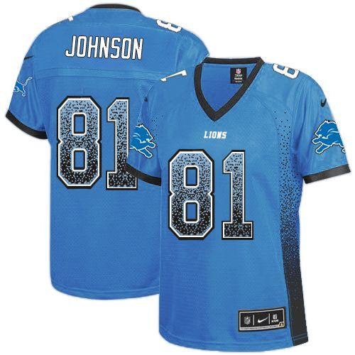 Nike Lions #81 Calvin Johnson Light Blue Team Color Women's Stitched NFL Elite Drift Fashion Jersey Nike Lions #81 Calvin Johnson Light Blue Team Color Women's Stitched NFL Elite Drift Fashion Jersey