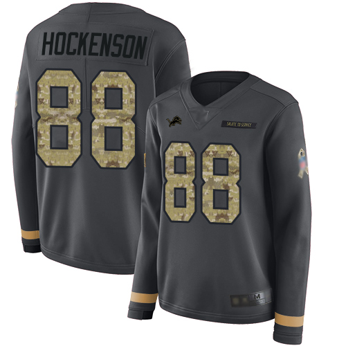 Nike Lions #88 T.J. Hockenson Anthracite Salute to Service Women's Stitched NFL Limited Therma Long Sleeve Jersey Nike Lions #88 T.J. Hockenson Anthracite Salute to Service Women's Stitched NFL Limited Therma Long Sleeve Jersey