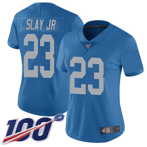 Nike Lions #23 Darius Slay Jr Blue Throwback Women's Stitched NFL 100th Season Vapor Limited Jersey Nike Lions #23 Darius Slay Jr Blue Throwback Women's Stitched NFL 100th Season Vapor Limited Jersey