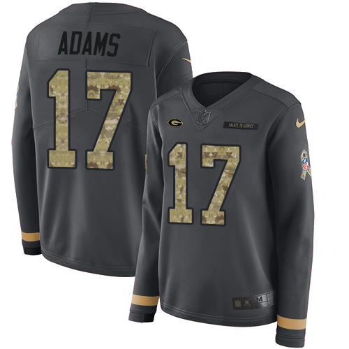 Nike Packers #17 Davante Adams Anthracite Salute to Service Women's Stitched NFL Limited Therma Long Sleeve Jersey Nike Packers #17 Davante Adams Anthracite Salute to Service Women's Stitched NFL Limited Therma Long Sleeve Jersey