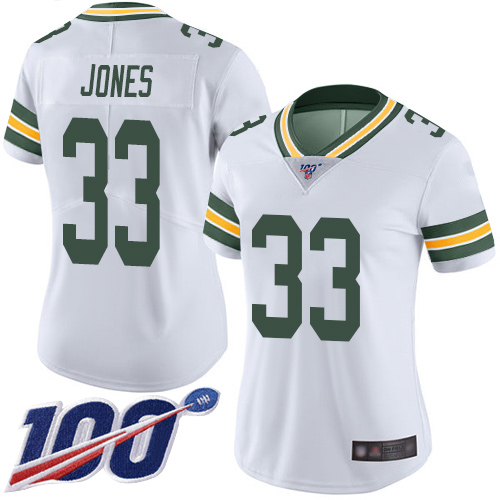 Nike Packers #33 Aaron Jones White Women's Stitched NFL 100th Season Vapor Limited Jersey Nike Packers #33 Aaron Jones White Women's Stitched NFL 100th Season Vapor Limited Jersey