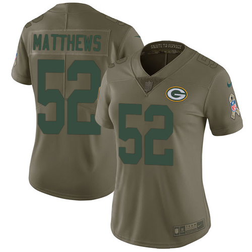 Nike Packers #52 Clay Matthews Olive Women's Stitched NFL Limited 2017 Salute to Service Jersey Nike Packers #52 Clay Matthews Olive Women's Stitched NFL Limited 2017 Salute to Service Jersey