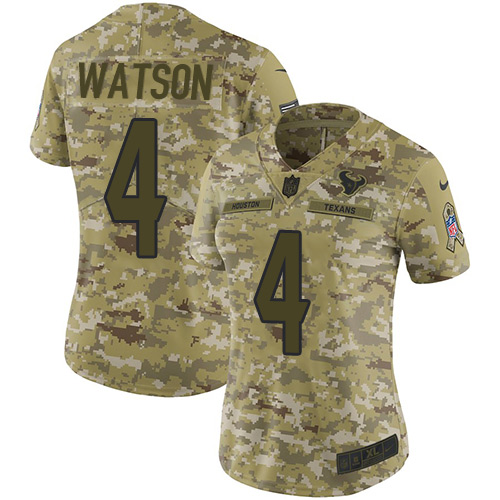 Nike Texans #4 Deshaun Watson Camo Women's Stitched NFL Limited 2018 Salute to Service Jersey Nike Texans #4 Deshaun Watson Camo Women's Stitched NFL Limited 2018 Salute to Service Jersey