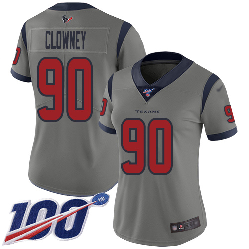 Nike Texans #90 Jadeveon Clowney Gray Women's Stitched NFL Limited Inverted Legend 100th Season Jersey Nike Texans #90 Jadeveon Clowney Gray Women's Stitched NFL Limited Inverted Legend 100th Season Jersey
