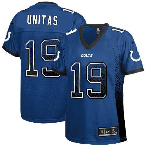 Nike Colts #19 Johnny Unitas Royal Blue Team Color Women's Stitched NFL Elite Drift Fashion Jersey Nike Colts #19 Johnny Unitas Royal Blue Team Color Women's Stitched NFL Elite Drift Fashion Jersey