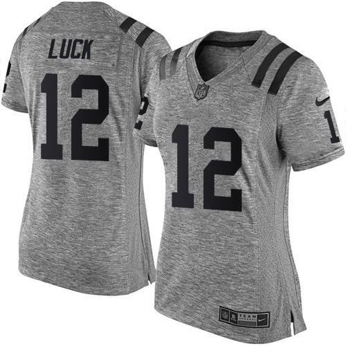 Nike Colts #12 Andrew Luck Gray Women's Stitched NFL Limited Gridiron Gray Jersey Nike Colts #12 Andrew Luck Gray Women's Stitched NFL Limited Gridiron Gray Jersey