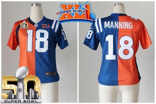 Nike Colts #18 Peyton Manning Orange/Blue Super Bowl XLI & Super Bowl 50 Women's Stitched NFL Elite Split Broncos Jersey Nike Colts #18 Peyton Manning Orange/Blue Super Bowl XLI & Super Bowl 50 Women's Stitched NFL Elite Split Broncos Jersey