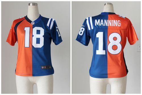 Nike Colts #18 Peyton Manning Orange/Blue Women's Stitched NFL Elite Split Broncos Jersey Nike Colts #18 Peyton Manning Orange/Blue Women's Stitched NFL Elite Split Broncos Jersey