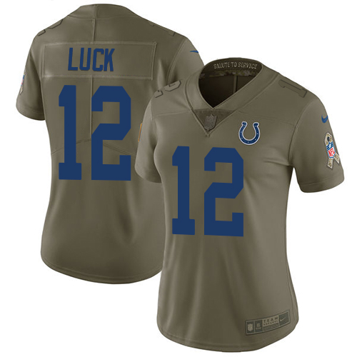 Nike Colts #12 Andrew Luck Olive Women's Stitched NFL Limited 2017 Salute to Service Jersey Nike Colts #12 Andrew Luck Olive Women's Stitched NFL Limited 2017 Salute to Service Jersey