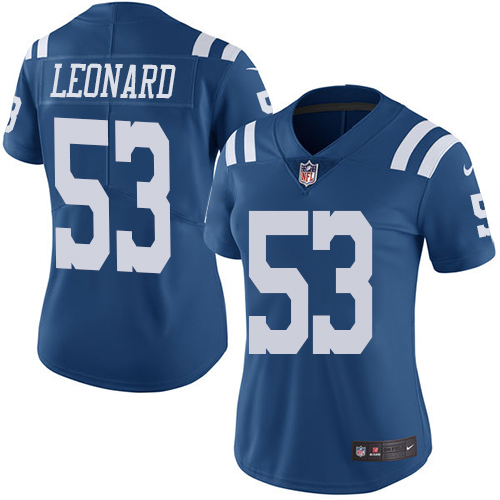 Nike Colts #53 Darius Leonard Royal Blue Women's Stitched NFL Limited Rush Jersey Nike Colts #53 Darius Leonard Royal Blue Women's Stitched NFL Limited Rush Jersey
