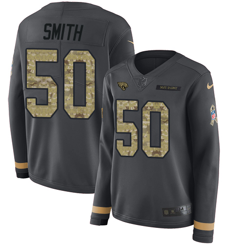 Nike Jaguars #50 Telvin Smith Anthracite Salute to Service Women's Stitched NFL Limited Therma Long Sleeve Jersey Nike Jaguars #50 Telvin Smith Anthracite Salute to Service Women's Stitched NFL Limited Therma Long Sleeve Jersey