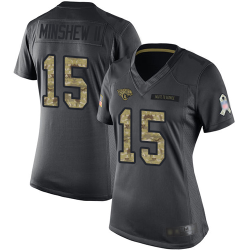 Nike Jaguars #15 Gardner Minshew II Black Women's Stitched NFL Limited 2016 Salute to Service Jersey Nike Jaguars #15 Gardner Minshew II Black Women's Stitched NFL Limited 2016 Salute to Service Jersey