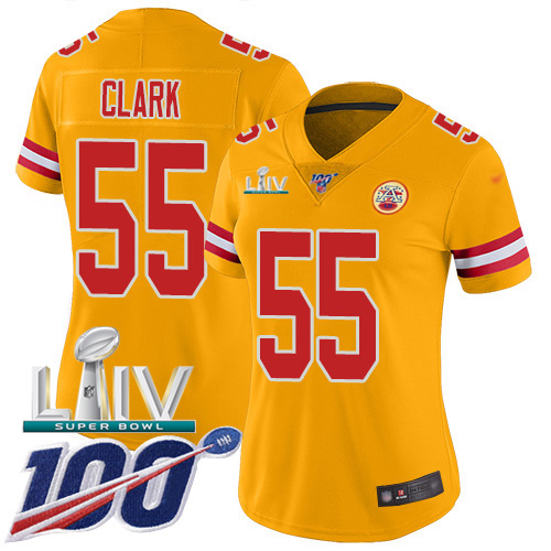 Nike Chiefs #55 Frank Clark Gold Super Bowl LIV 2020 Women's Stitched NFL Limited Inverted Legend 100th Season Jersey Nike Chiefs #55 Frank Clark Gold Super Bowl LIV 2020 Women's Stitched NFL Limited Inverted Legend 100th Season Jersey