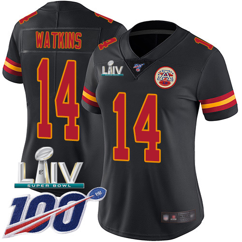 Nike Chiefs #14 Sammy Watkins Black Super Bowl LIV 2020 Women's Stitched NFL Limited Rush 100th Season Jersey Nike Chiefs #14 Sammy Watkins Black Super Bowl LIV 2020 Women's Stitched NFL Limited Rush 100th Season Jersey
