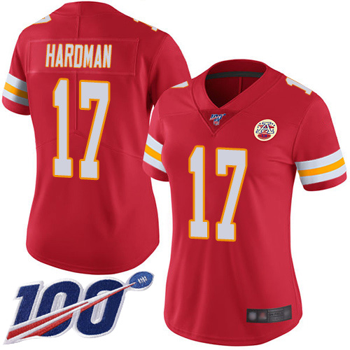 Nike Chiefs #17 Mecole Hardman Red Team Color Women's Stitched NFL 100th Season Vapor Limited Jersey Nike Chiefs #17 Mecole Hardman Red Team Color Women's Stitched NFL 100th Season Vapor Limited Jersey