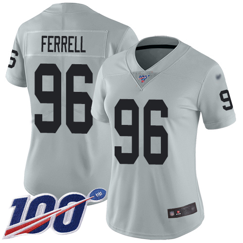 Nike Raiders #96 Clelin Ferrell Silver Women's Stitched NFL Limited Inverted Legend 100th Season Jersey Nike Raiders #96 Clelin Ferrell Silver Women's Stitched NFL Limited Inverted Legend 100th Season Jersey