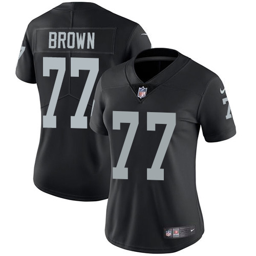 Nike Raiders #77 Trent Brown Black Team Color Women's Stitched NFL Vapor Untouchable Limited Jersey Nike Raiders #77 Trent Brown Black Team Color Women's Stitched NFL Vapor Untouchable Limited Jersey