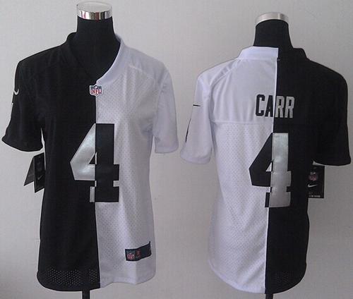 Nike Raiders #4 Derek Carr Black/White Women's Stitched NFL Elite Split Jersey Nike Raiders #4 Derek Carr Black/White Women's Stitched NFL Elite Split Jersey