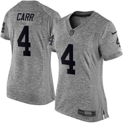Nike Raiders #4 Derek Carr Gray Women's Stitched NFL Limited Gridiron Gray Jersey Nike Raiders #4 Derek Carr Gray Women's Stitched NFL Limited Gridiron Gray Jersey