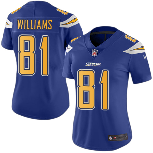 Nike Chargers #81 Mike Williams Electric Blue Women's Stitched NFL Limited Rush Jersey Nike Chargers #81 Mike Williams Electric Blue Women's Stitched NFL Limited Rush Jersey