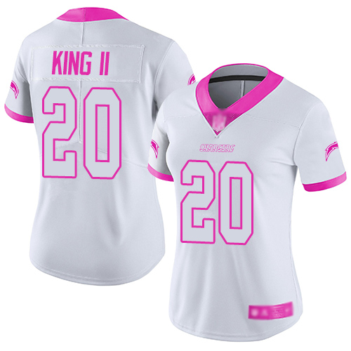 Nike Chargers #20 Desmond King II White/Pink Women's Stitched NFL Limited Rush Fashion Jersey Nike Chargers #20 Desmond King II White/Pink Women's Stitched NFL Limited Rush Fashion Jersey