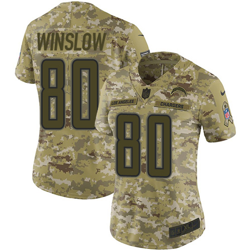 Nike Chargers #80 Kellen Winslow Camo Women's Stitched NFL Limited 2018 Salute to Service Jersey Nike Chargers #80 Kellen Winslow Camo Women's Stitched NFL Limited 2018 Salute to Service Jersey