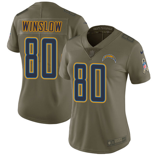 Nike Chargers #80 Kellen Winslow Olive Women's Stitched NFL Limited 2017 Salute to Service Jersey Nike Chargers #80 Kellen Winslow Olive Women's Stitched NFL Limited 2017 Salute to Service Jersey