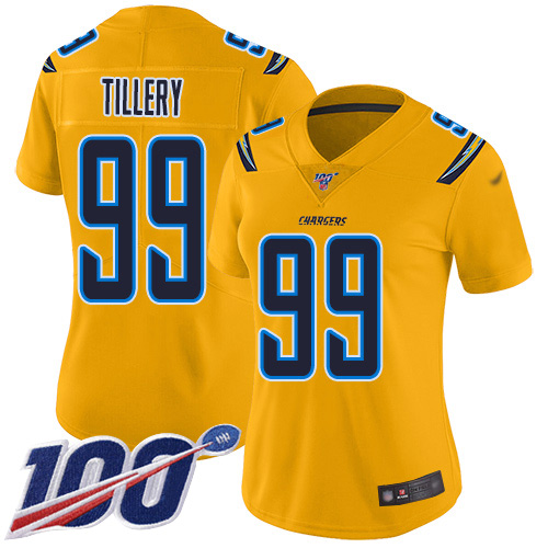 Nike Chargers #99 Jerry Tillery Gold Women's Stitched NFL Limited Inverted Legend 100th Season Jersey Nike Chargers #99 Jerry Tillery Gold Women's Stitched NFL Limited Inverted Legend 100th Season Jersey