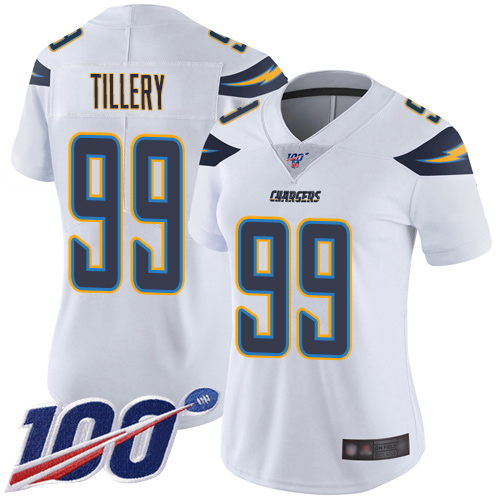 Nike Chargers #99 Jerry Tillery White Women's Stitched NFL 100th Season Vapor Limited Jersey Nike Chargers #99 Jerry Tillery White Women's Stitched NFL 100th Season Vapor Limited Jersey