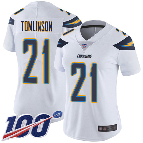 Nike Chargers #21 LaDainian Tomlinson White Women's Stitched NFL 100th Season Vapor Limited Jersey Nike Chargers #21 LaDainian Tomlinson White Women's Stitched NFL 100th Season Vapor Limited Jersey