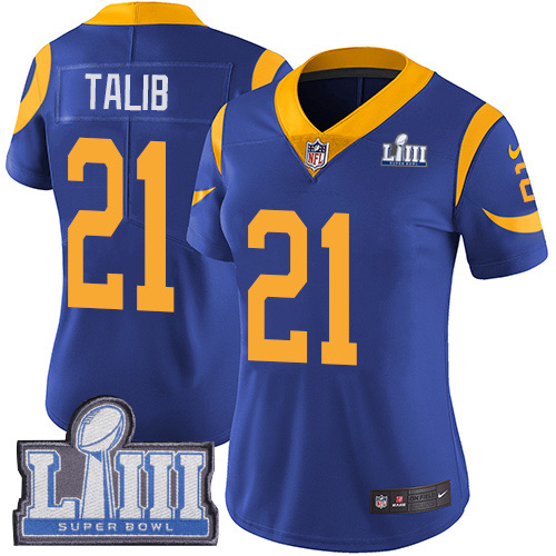 Nike Rams #21 Aqib Talib Royal Blue Alternate Super Bowl LIII Bound Women's Stitched NFL Vapor Untouchable Limited Jersey Nike Rams #21 Aqib Talib Royal Blue Alternate Super Bowl LIII Bound Women's Stitched NFL Vapor Untouchable Limited Jersey
