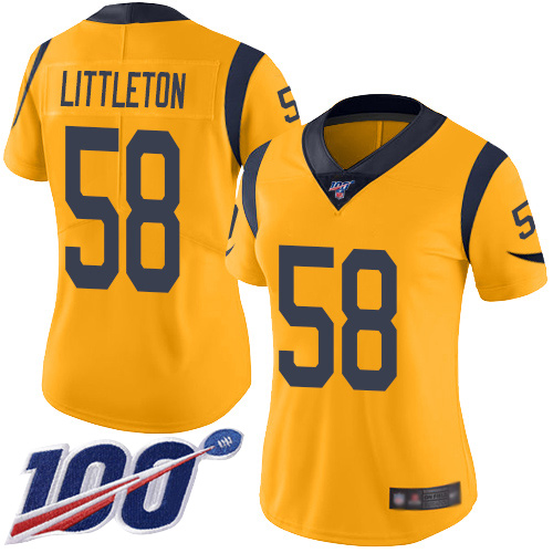 Nike Rams #58 Cory Littleton Gold Women's Stitched NFL Limited Rush 100th Season Jersey Nike Rams #58 Cory Littleton Gold Women's Stitched NFL Limited Rush 100th Season Jersey