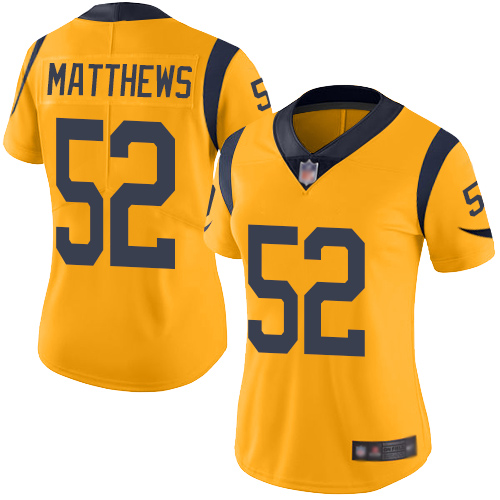 Nike Rams #52 Clay Matthews Gold Women's Stitched NFL Limited Rush Jersey Nike Rams #52 Clay Matthews Gold Women's Stitched NFL Limited Rush Jersey