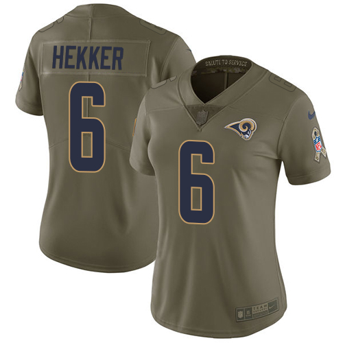Nike Rams #6 Johnny Hekker Olive Women's Stitched NFL Limited 2017 Salute to Service Jersey Nike Rams #6 Johnny Hekker Olive Women's Stitched NFL Limited 2017 Salute to Service Jersey