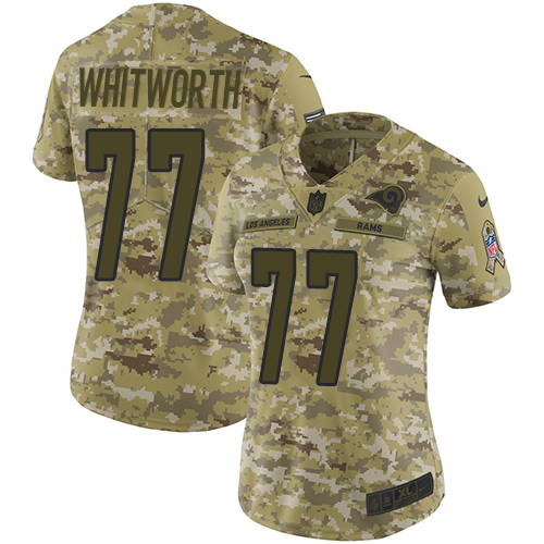 Nike Rams #77 Andrew Whitworth Camo Women's Stitched NFL Limited 2018 Salute to Service Jersey Nike Rams #77 Andrew Whitworth Camo Women's Stitched NFL Limited 2018 Salute to Service Jersey