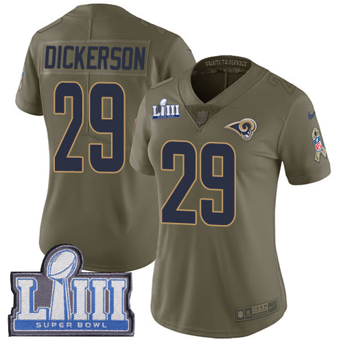 Nike Rams #29 Eric Dickerson Olive Super Bowl LIII Bound Women's Stitched NFL Limited 2017 Salute to Service Jersey Nike Rams #29 Eric Dickerson Olive Super Bowl LIII Bound Women's Stitched NFL Limited 2017 Salute to Service Jersey