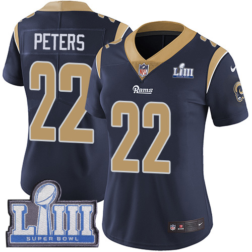 Nike Rams #22 Marcus Peters Navy Blue Team Color Super Bowl LIII Bound Women's Stitched NFL Vapor Untouchable Limited Jersey Nike Rams #22 Marcus Peters Navy Blue Team Color Super Bowl LIII Bound Women's Stitched NFL Vapor Untouchable Limited Jersey