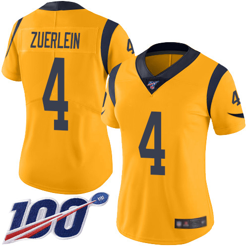 Nike Rams #4 Greg Zuerlein Gold Women's Stitched NFL Limited Rush 100th Season Jersey Nike Rams #4 Greg Zuerlein Gold Women's Stitched NFL Limited Rush 100th Season Jersey