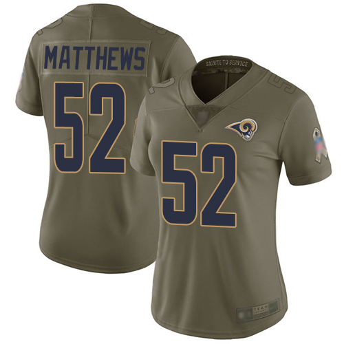 Nike Rams #52 Clay Matthews Olive Women's Stitched NFL Limited 2017 Salute to Service Jersey Nike Rams #52 Clay Matthews Olive Women's Stitched NFL Limited 2017 Salute to Service Jersey