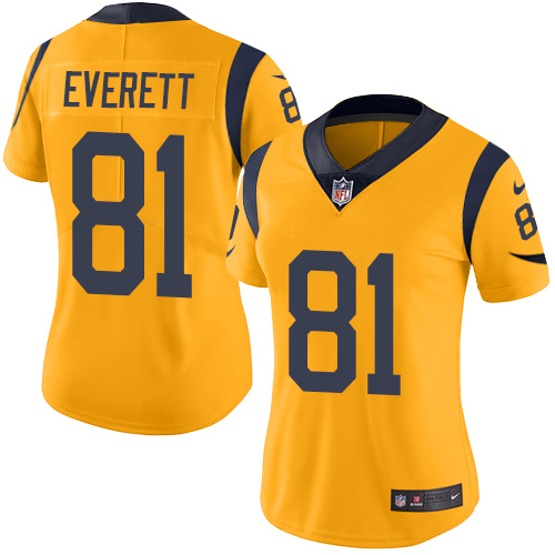 Nike Rams #81 Gerald Everett Gold Women's Stitched NFL Limited Rush Jersey Nike Rams #81 Gerald Everett Gold Women's Stitched NFL Limited Rush Jersey