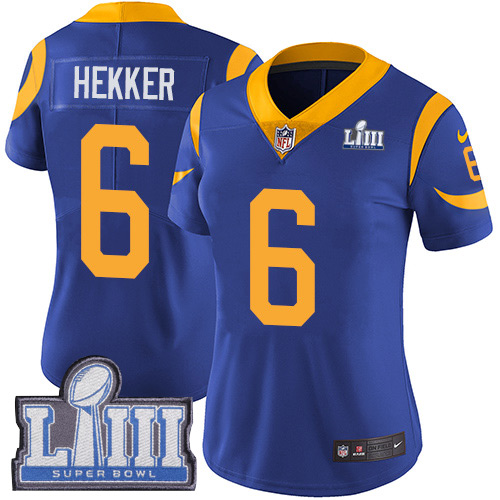 Nike Rams #6 Johnny Hekker Royal Blue Alternate Super Bowl LIII Bound Women's Stitched NFL Vapor Untouchable Limited Jersey Nike Rams #6 Johnny Hekker Royal Blue Alternate Super Bowl LIII Bound Women's Stitched NFL Vapor Untouchable Limited Jersey
